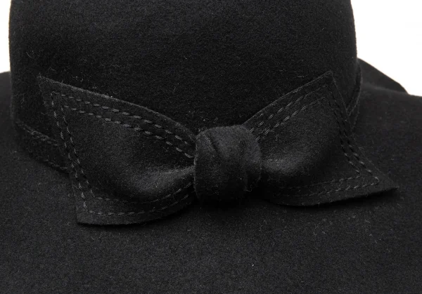 カシラCA4LA リボンデザインウールフェルトハット 黒 (K-113709)