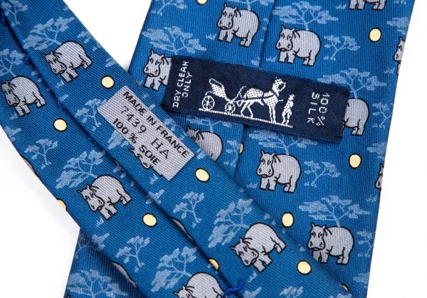 エルメスHERMES サファリプリントシルクネクタイ 青 (K-114141)