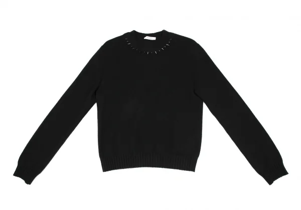 バレンティノVALENTINO スタッズネックカシミヤニットセーター 黒S (K