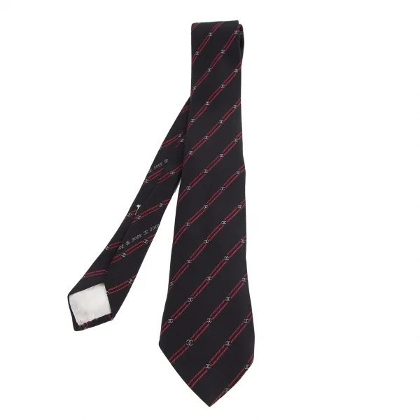 シャネルCHANEL シルクココマークレジメンタルネクタイ 黒赤 (K-117652)