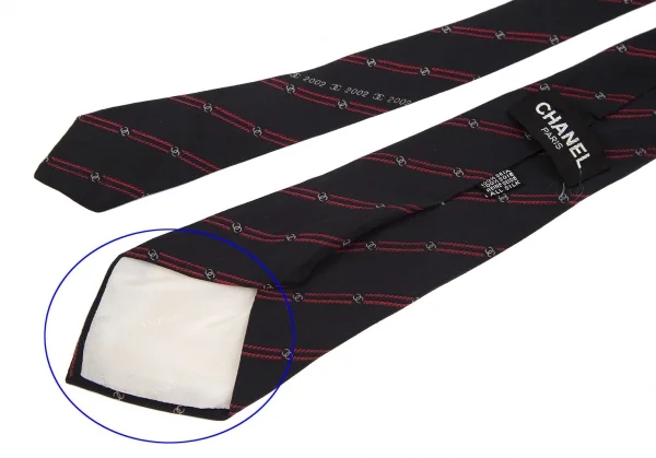 シャネルCHANEL シルクココマークレジメンタルネクタイ 黒赤 (K-117652)