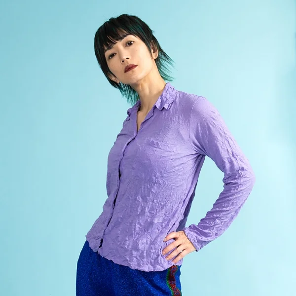 イッセイミヤケ ミーISSEY MIYAKE me シワ加工天竺シャツ 紫F (K-119091)