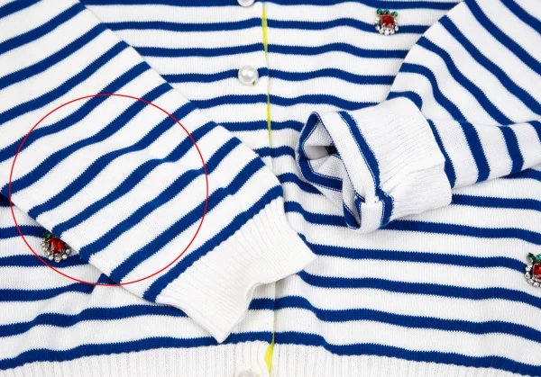 ミュベールMUVEIL ビジュー装飾ボーダーニットカーディガン 青白38 (K