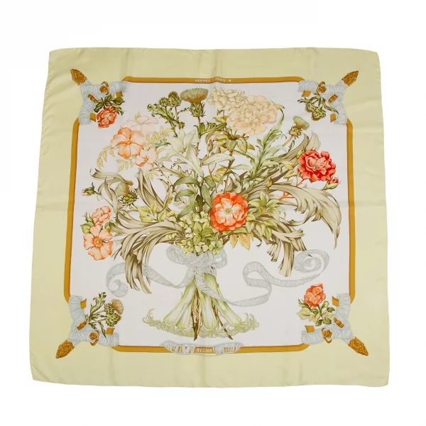 エルメスHERMES カレ90 REGINA 女王陛下 スカーフ 黄色他 (K-126970)