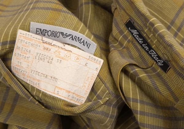 エンポリオアルマーニEMPORIO ARMANI リネン混チェックジャケット 黄緑