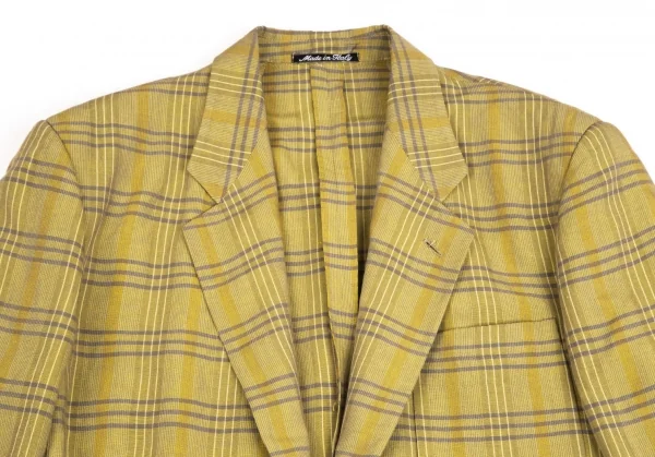 エンポリオアルマーニEMPORIO ARMANI リネン混チェックジャケット 黄緑