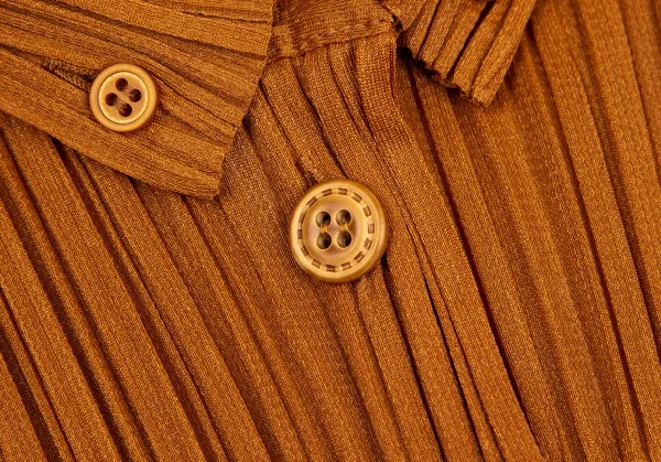 プリーツプリーズPLEATS PLEASE フリンジプリーツ半袖シャツ 茶3 (K