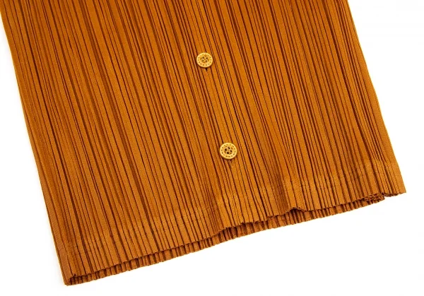 プリーツプリーズPLEATS PLEASE フリンジプリーツ半袖シャツ 茶3 (K