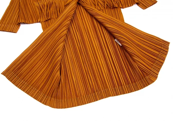 プリーツプリーズPLEATS PLEASE フリンジプリーツ半袖シャツ 茶3 (K