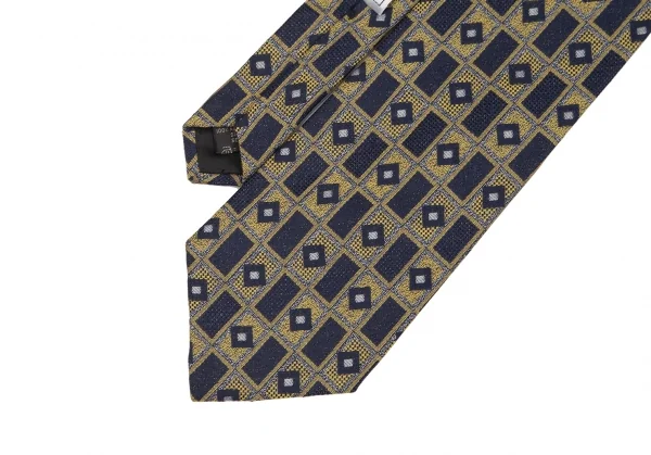 エルメネジルドゼニアErmenegildo Zegna 幾何学柄シルクネクタイ 紺黄