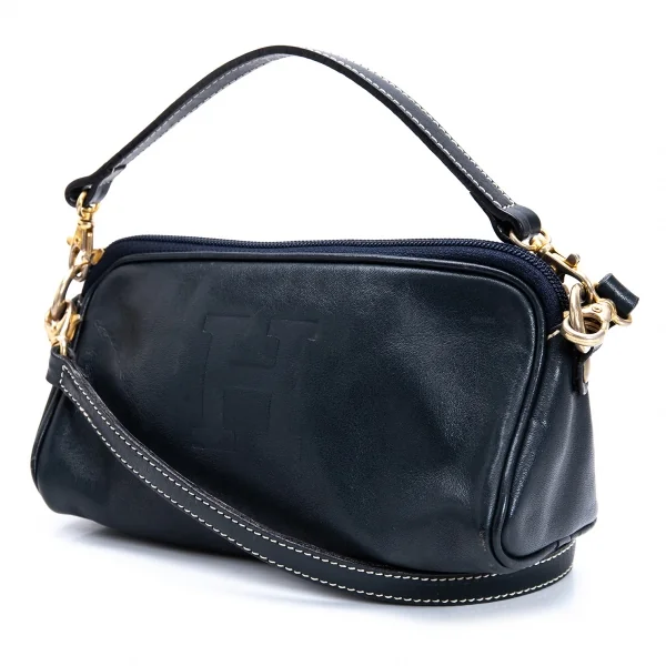 ヒロフHIROFU レザーHエンボスショルダーバッグ 紺 (K-129306)