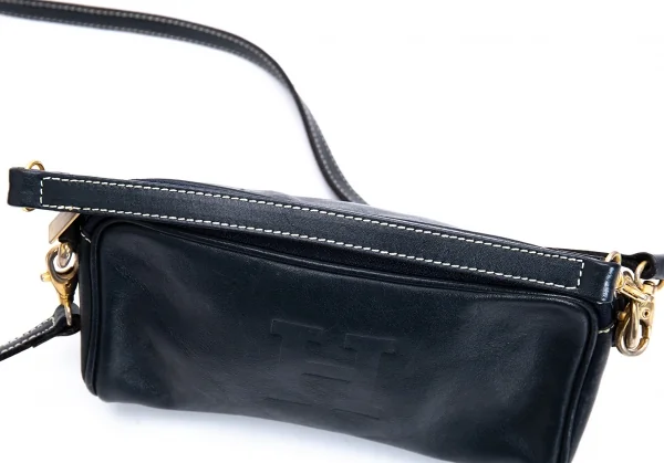 ヒロフHIROFU レザーHエンボスショルダーバッグ 紺 (K-129306)