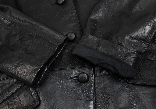 イッセイミヤケISSEY MIYAKE 壁画エンボスシープレザージャケット 黒9