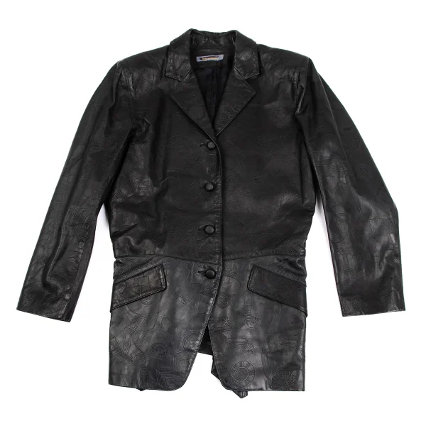 イッセイミヤケISSEY MIYAKE 壁画エンボスシープレザージャケット 黒9
