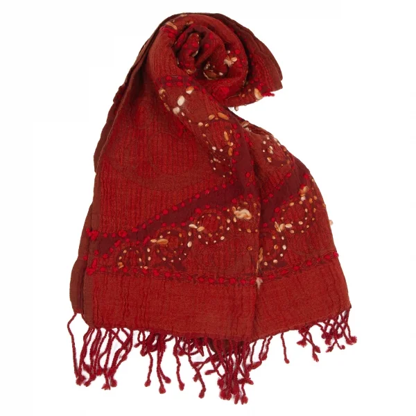 ヴィヴィアンタムVIVIENNE TAM ウールステッチ刺繍フリンジストール 赤