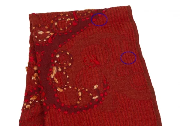 ヴィヴィアンタムVIVIENNE TAM ウールステッチ刺繍フリンジストール 赤