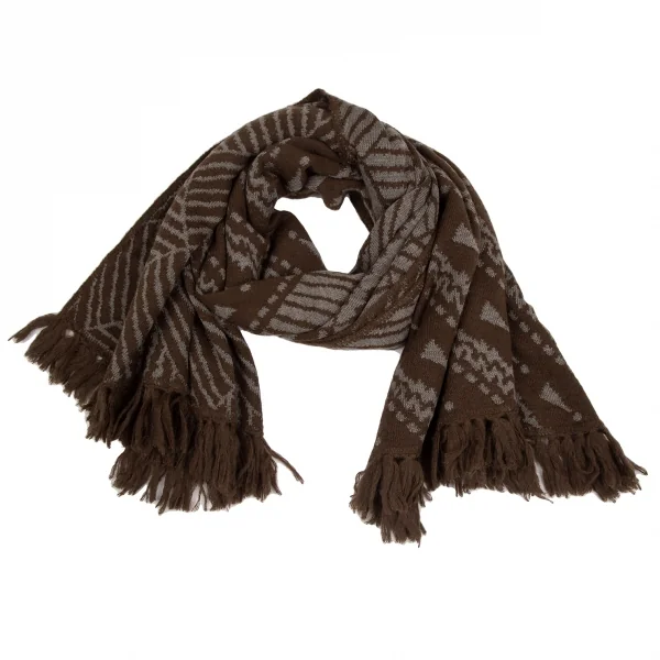イッセイミヤケISSEY MIYAKE ジオメトリック大判ニットマフラー 茶 (K