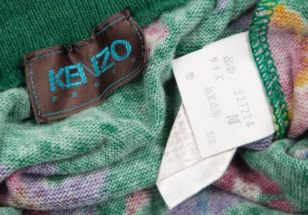 ケンゾーKENZO フローラルプリントニットスカート 緑他M (K-131108)