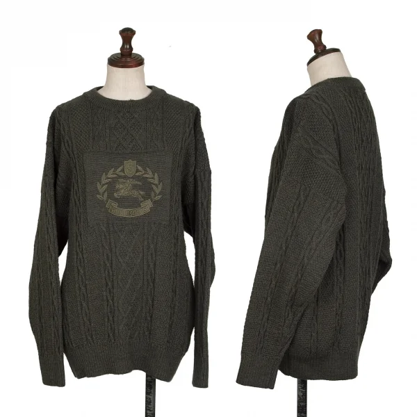 バーバリーズBurberrys' フロントロゴ刺繍ケーブルニットセーター 緑40