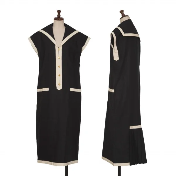 シャネルCHANEL ココボタンセーラーカラーワンピース 黒オフM位 (K-133808)