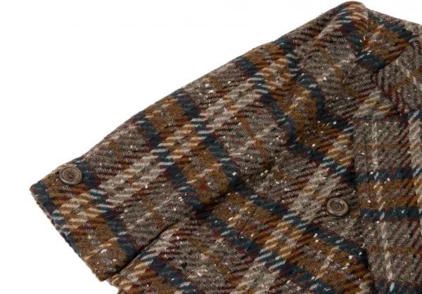 イヴサンローランYves Saint Laurent チェック織りダブルコート 緑黄茶