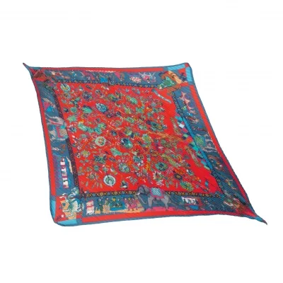 エルメスHERMES カレ90 眩惑のインド プリーツスカーフ 赤紺マルチ (K