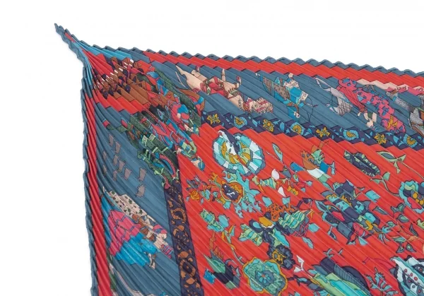 エルメスHERMES カレ90 眩惑のインド プリーツスカーフ 赤紺マルチ (K