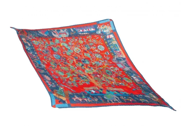 エルメスHERMES カレ90 眩惑のインド プリーツスカーフ 赤紺マルチ (K