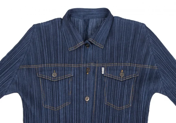 プリーツプリーズPLEATS PLEASE デニム転写プリントステッチジャケット