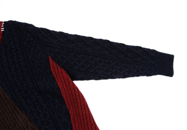 カラーkolor クレイジーパターンローゲージニット 紺茶3 (K-134973)