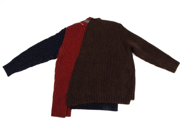 カラーkolor クレイジーパターンローゲージニット 紺茶3 (K-134973)