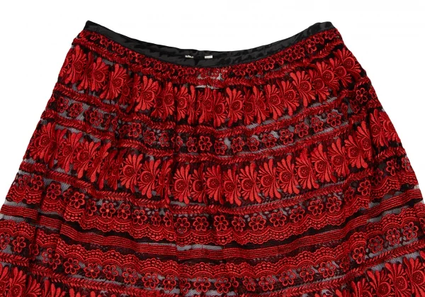 コムデギャルソンCOMME des GARCONS花柄刺繍シースルースカート 赤黒M