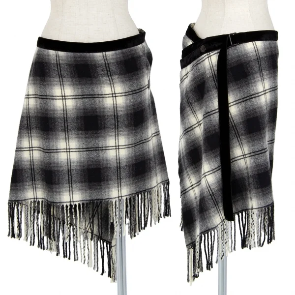 ナンバーナイン NUMBER(N)INE オンブレチェックラップスカート 黒