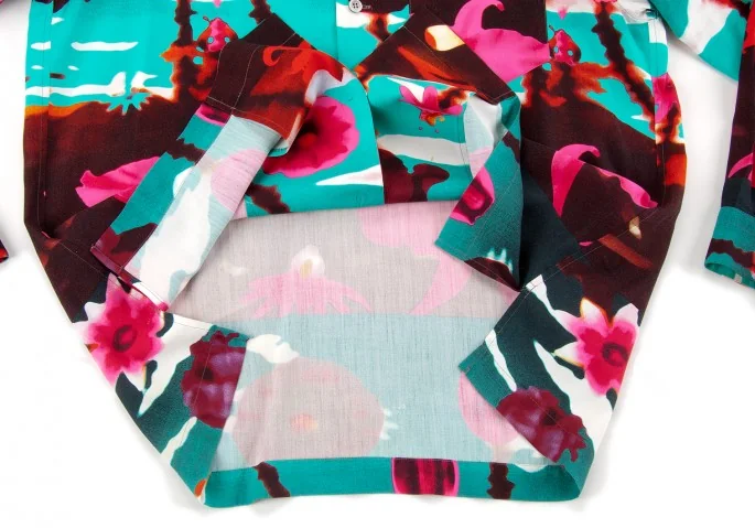 イッセイミヤケISSEY MIYAKE 花柄長袖レーヨンシャツ 青ピンク2 (K-6701)