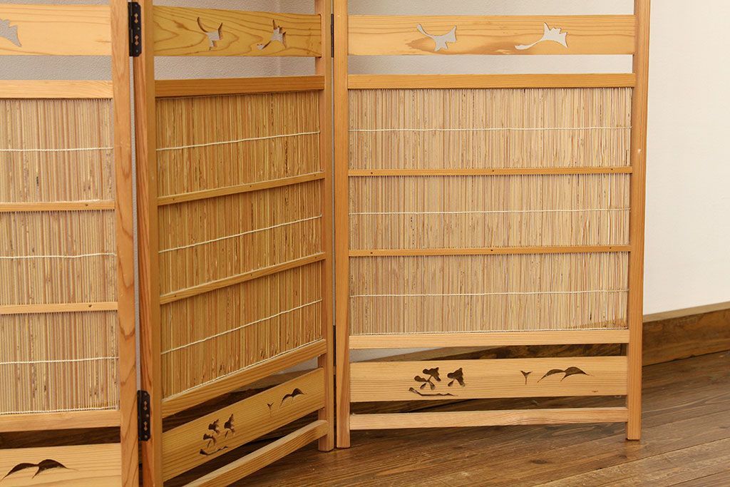 公式】アンティーク家具ラフジュ工房商品詳細ページ木味の簾屏風 衝立