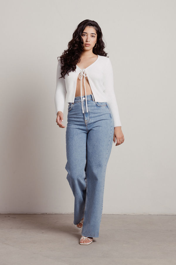 White Cardigan - Adjustable Tie Front Caedigan - Ivory Fuzzy Knit