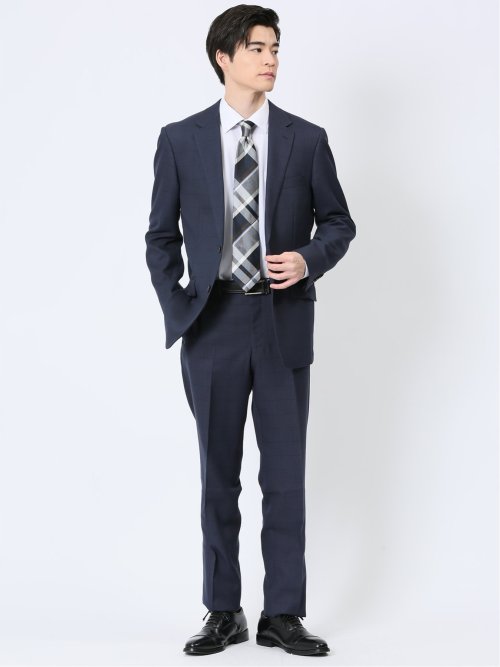 ストレッチウォッシャブル 2ボタン ツーピーススーツ ウィンドペン 紺