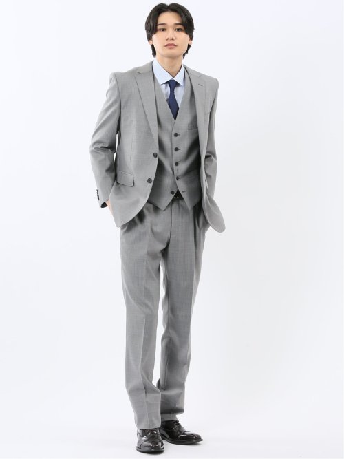 光沢ウール混 レギュラーフィット 2ボタン3ピーススーツ ストライプ