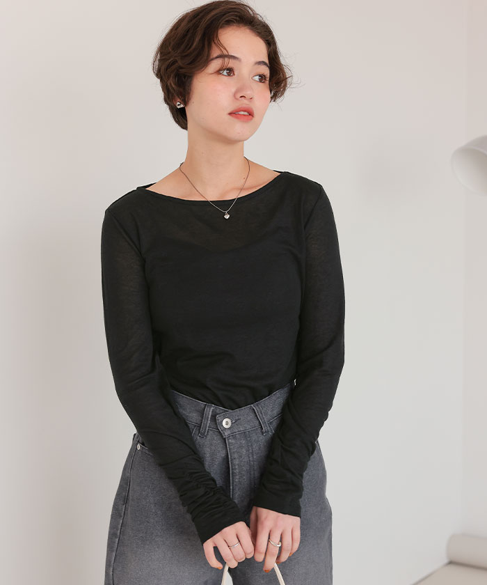 着心地抜群シアーボートネックトップス | titivate