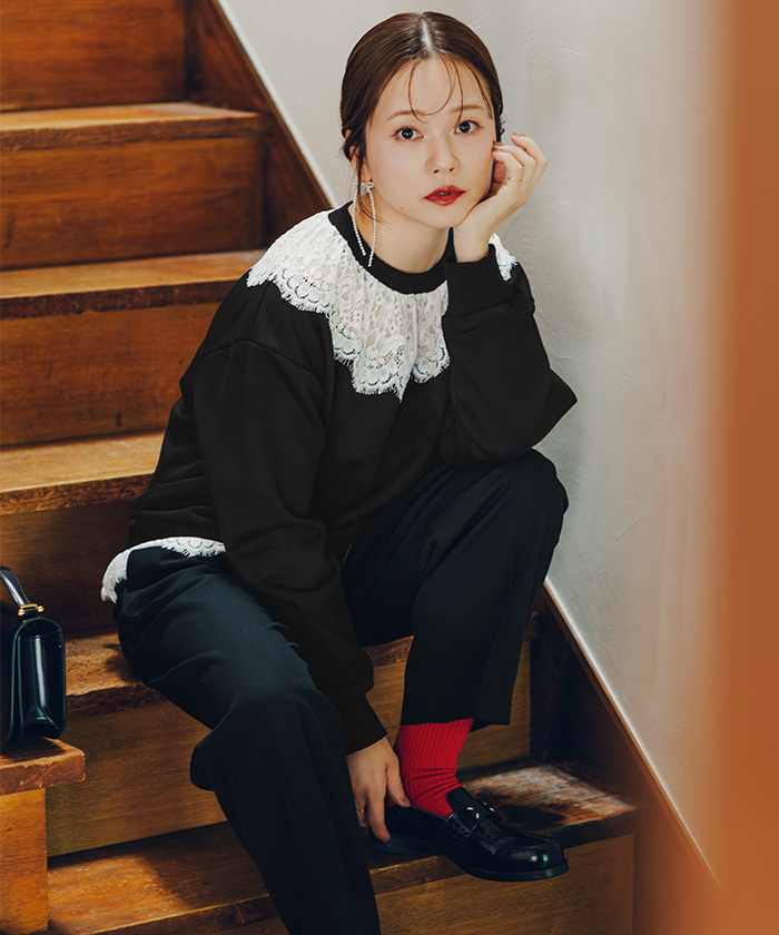 レースドッキングデザインスウェット | titivate