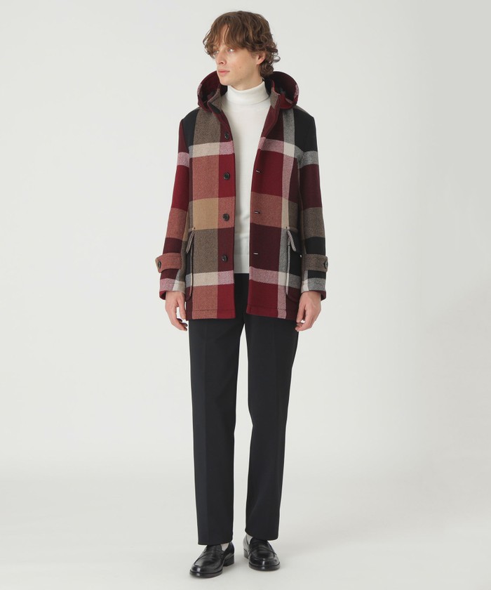 店舗限定】MORGANTI クレストブリッジチェックフーデッドコート