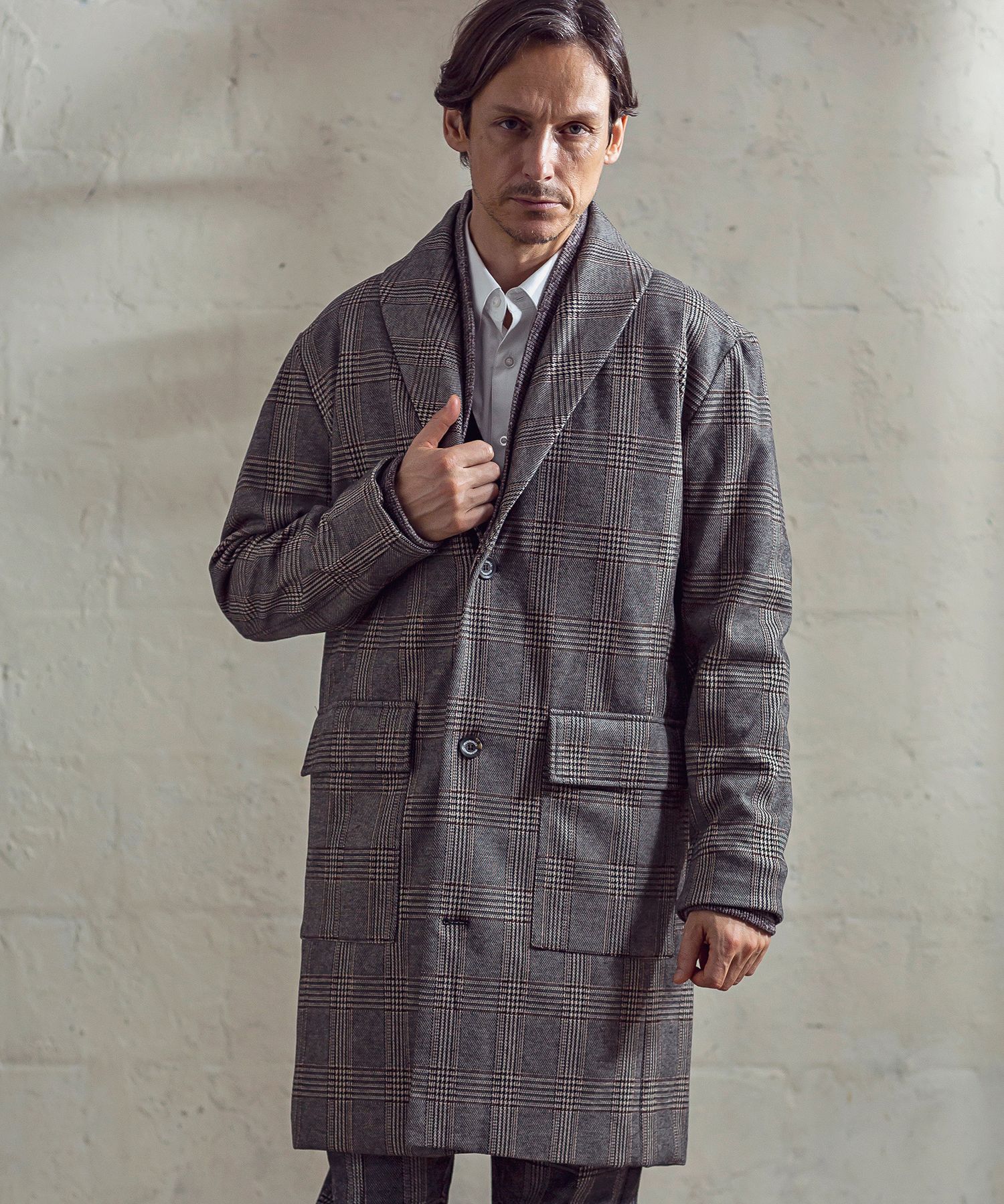 グレンチェックショールカラーコート(503465072)｜HANKYU MEN'S / 阪急