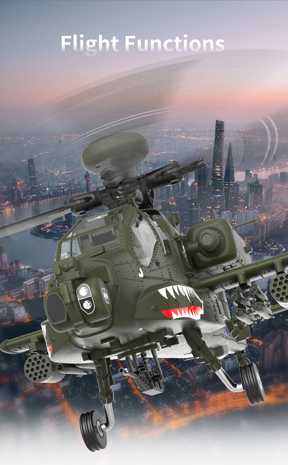YXZNRC F11 AH-64D Apache 6-Axis Gyro 2.4G 6CH 3D RC RTF Helicopter