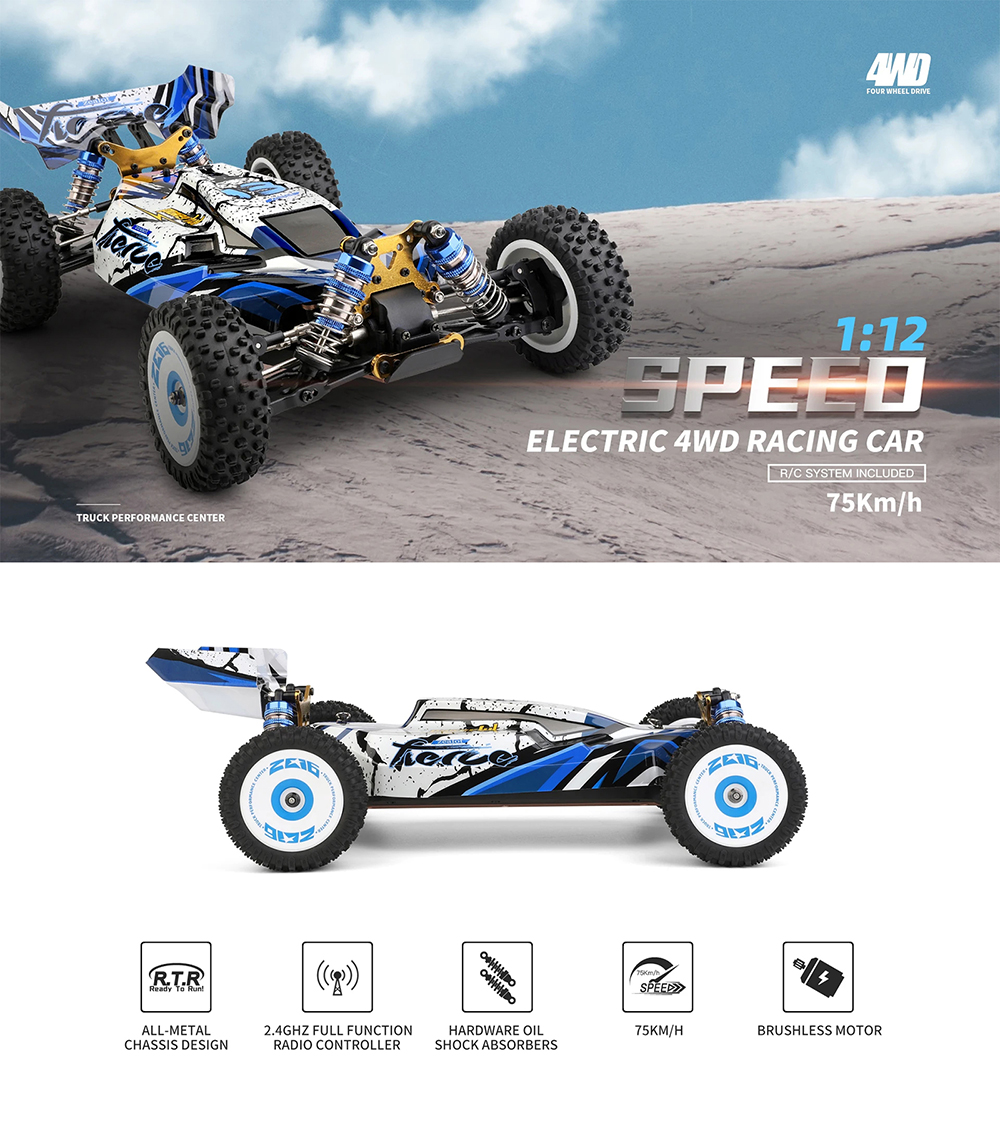WLtoys 124017-V8 RC Racing Car 1/12 2.4G 4WD 75km/h Brushless