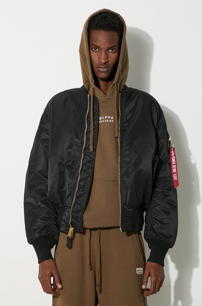 Alpha Industries jacket MA-1 Hooded men's black color 158104.03 at