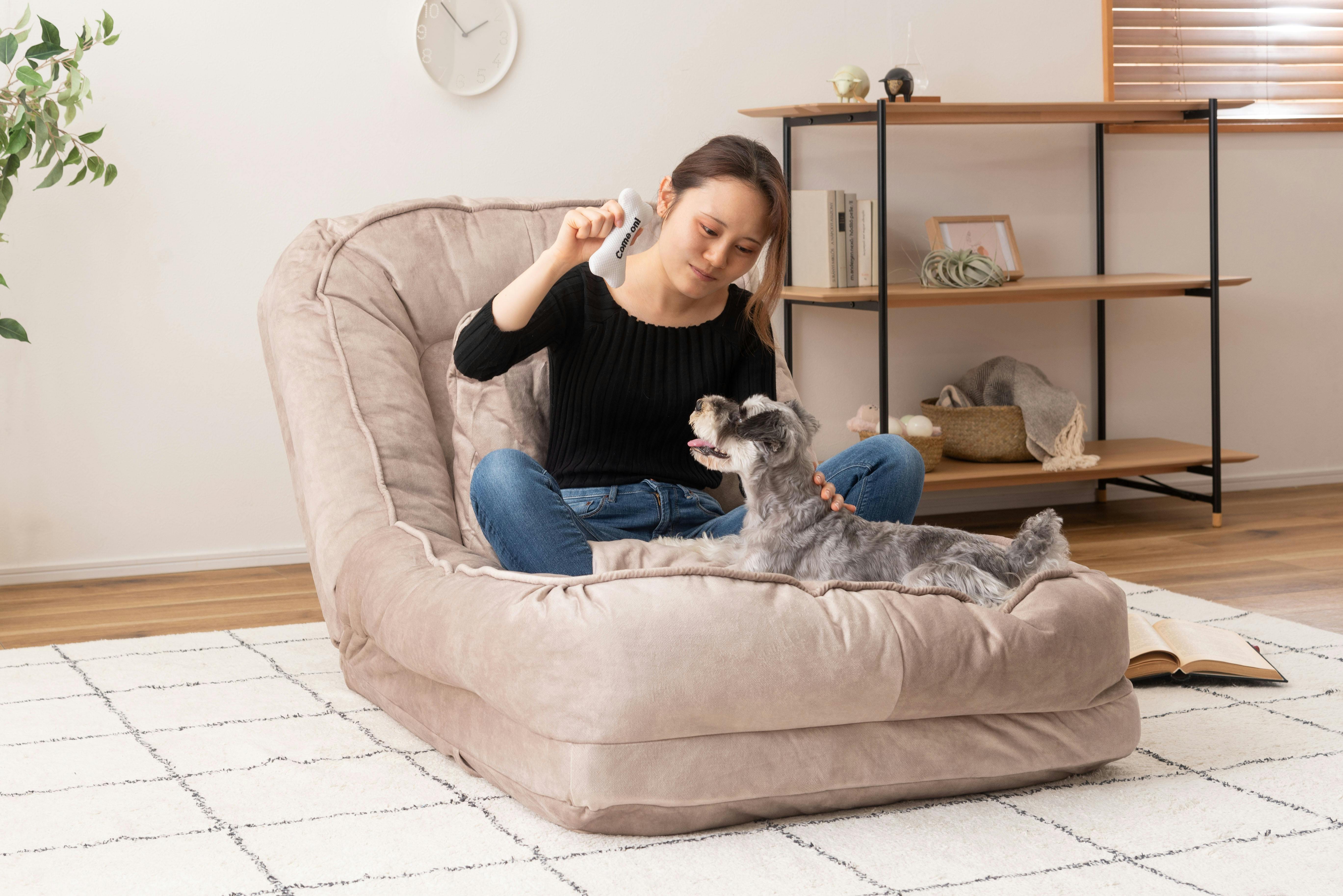 ソファベッド ／色：ベージュ ／ 幅85×奥行105-165×高さ27-77×座面高