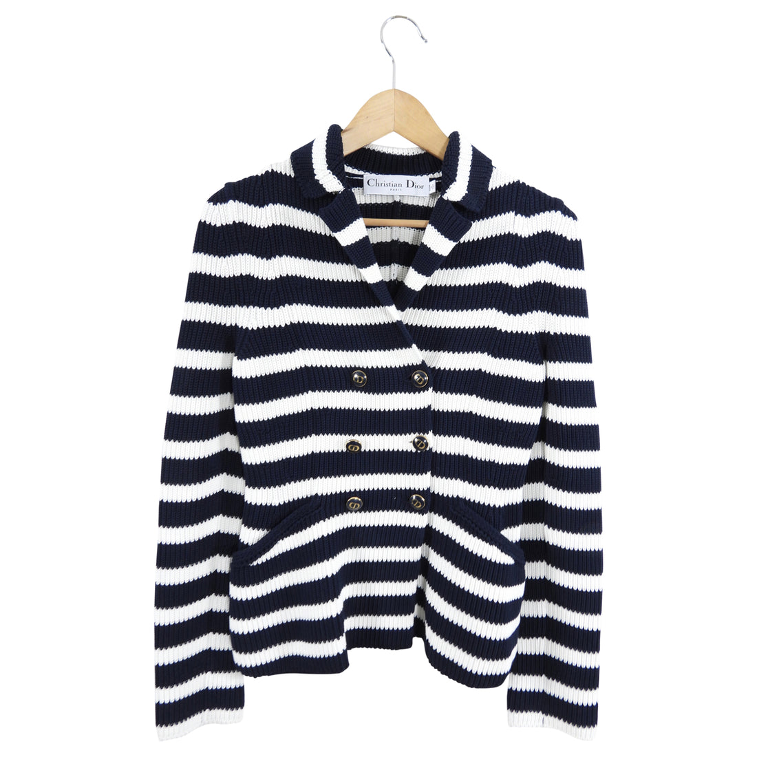 Christian Dior Cotton Stripe Sweater Jacket with CD Buttons - 6 (S
