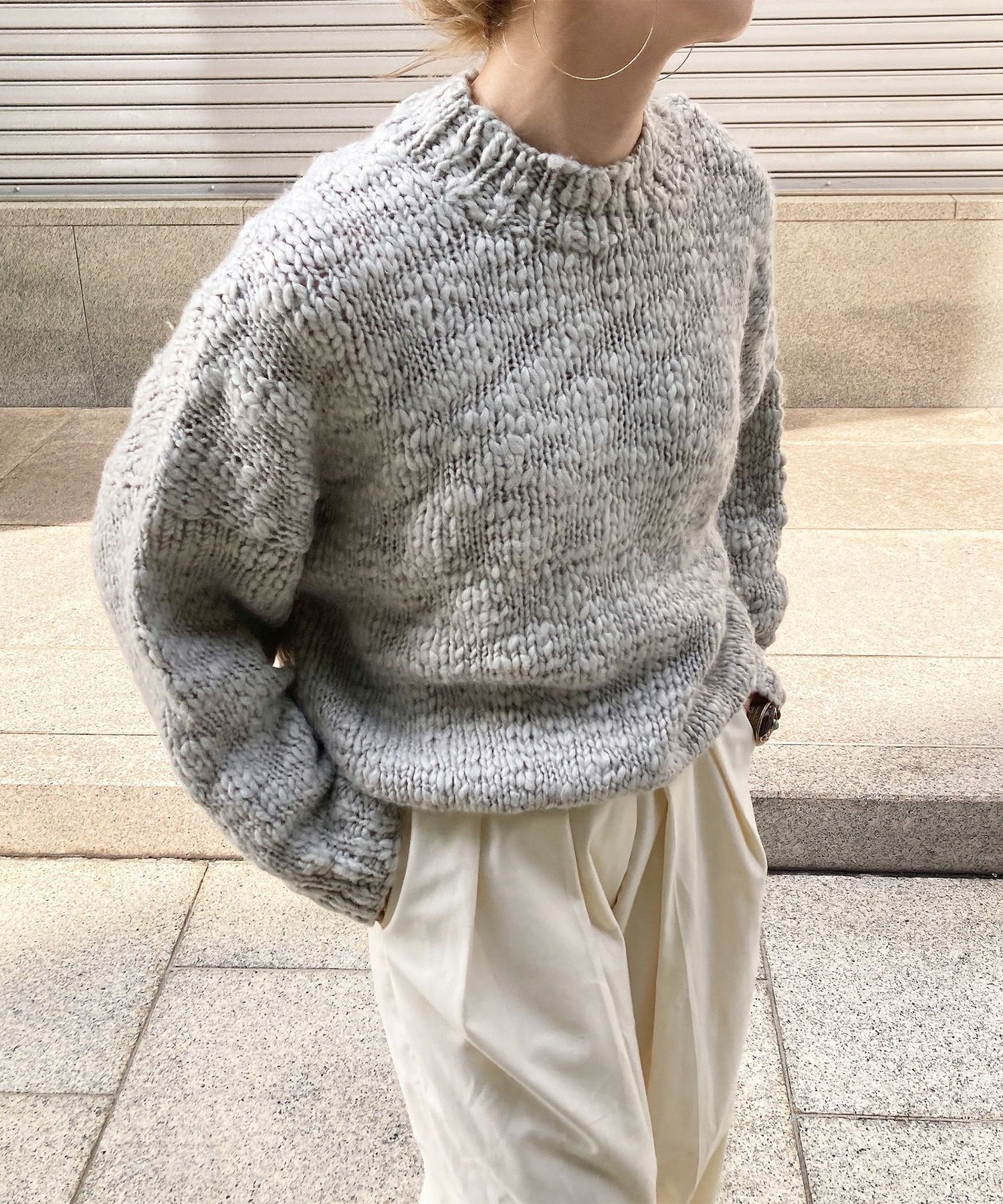 スラブヤーンリボンデザインハンドニット | Slub yarn ribbon design