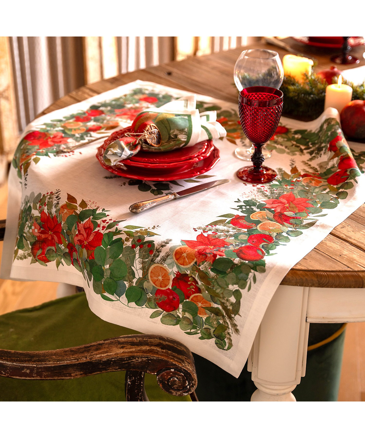 ☆クリスマスリネンマルチクロス ＜ガーランド グリー＞ | Tessitura