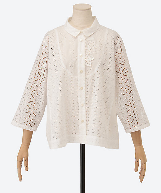 Cotton House Aya】ボーラーレースブラウス（7分袖